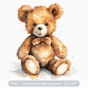 Teddy Bear clipart, Watercolor cute teddy bear, Baby decor, Nursery room clipart, baby shower, Scrapbooks, Paper Craft, Junk Journal, Toys