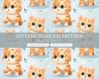 Cats digital paper, Cute Kitten Seamless Pattern, Baby Cat backgrounds, junk pages, Scrapbook Paper, Wallpaper, Cat Art Prints, Printable