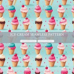 Ice Cream digital papers, Sweets Ice Creams Seamless Pattern, Pastel backgrounds, junk pages, Scrapbook Paper, Wallpaper, Art Prints