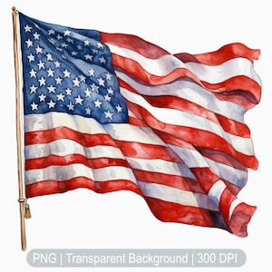 Bandiera americana dell'acquerello, clipart bandiera americana patriota, bandiera in difficoltà, stampa a sublimazione del 4 luglio, sfondo trasparente png, bandiera