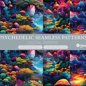 Psychedelic digital paper, Psychedelic World Seamless Pattern, Trippy Hippie backgrounds, junk pages, Scrapbook Paper, Wallpaper, Prints,