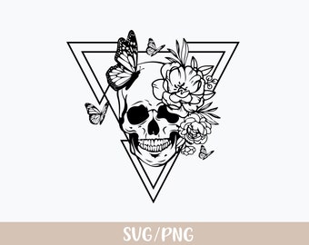 Flower Skull SVG , skull png, skull vector, skull cut files, skull svg, skull head svg, skull designs, skeleton svg, sugar skull svg, boho