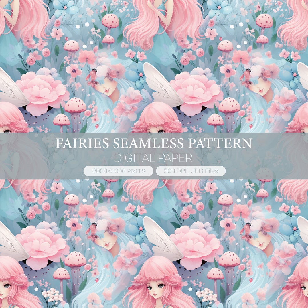 Fairy Digital Paper, Fairies Seamless Pattern, Fantasy Papers Printable ...