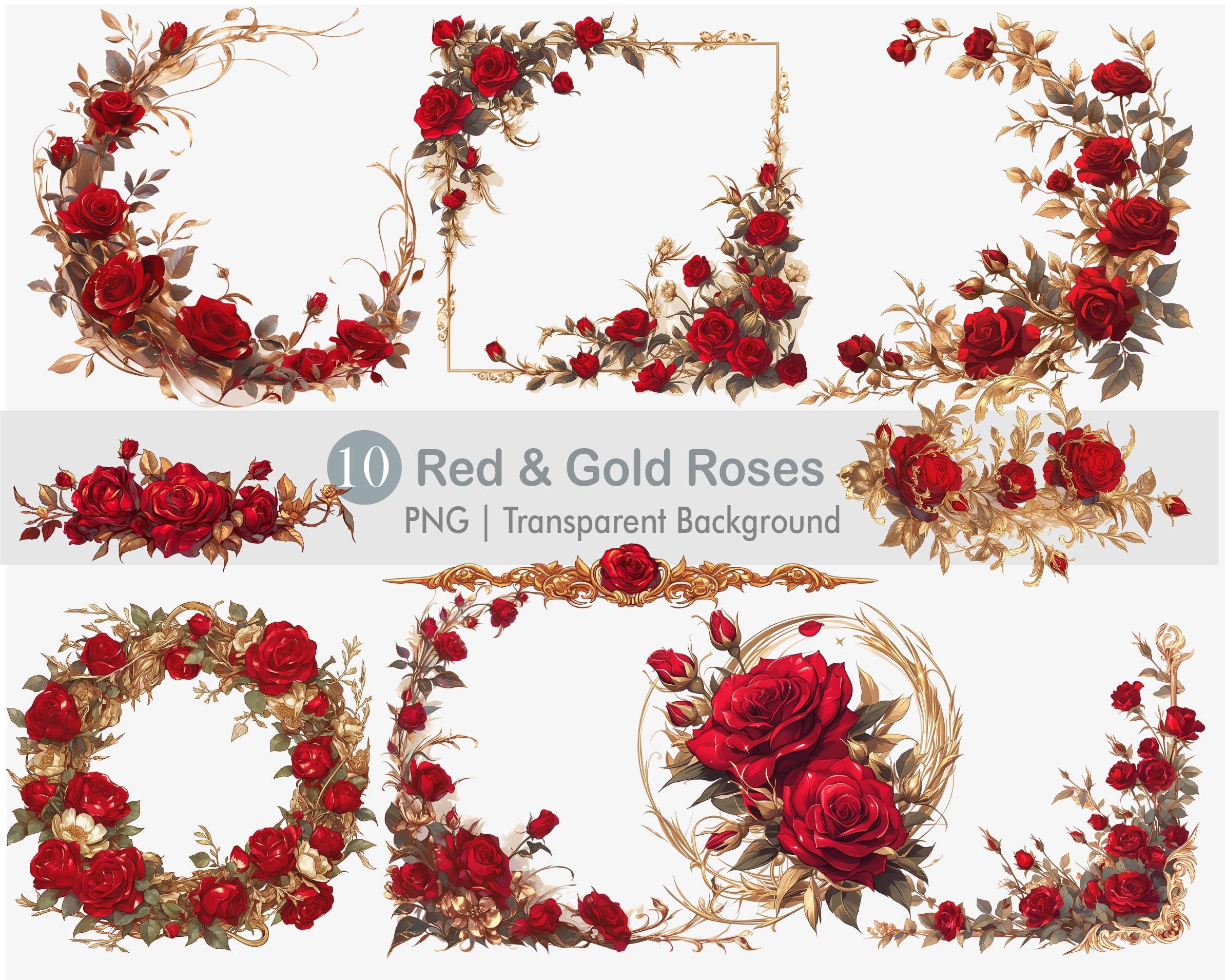 Red Gold Roses Image Red & Gold Roses Border Clipart, Floral Clipart, Rose Frames PNG ...