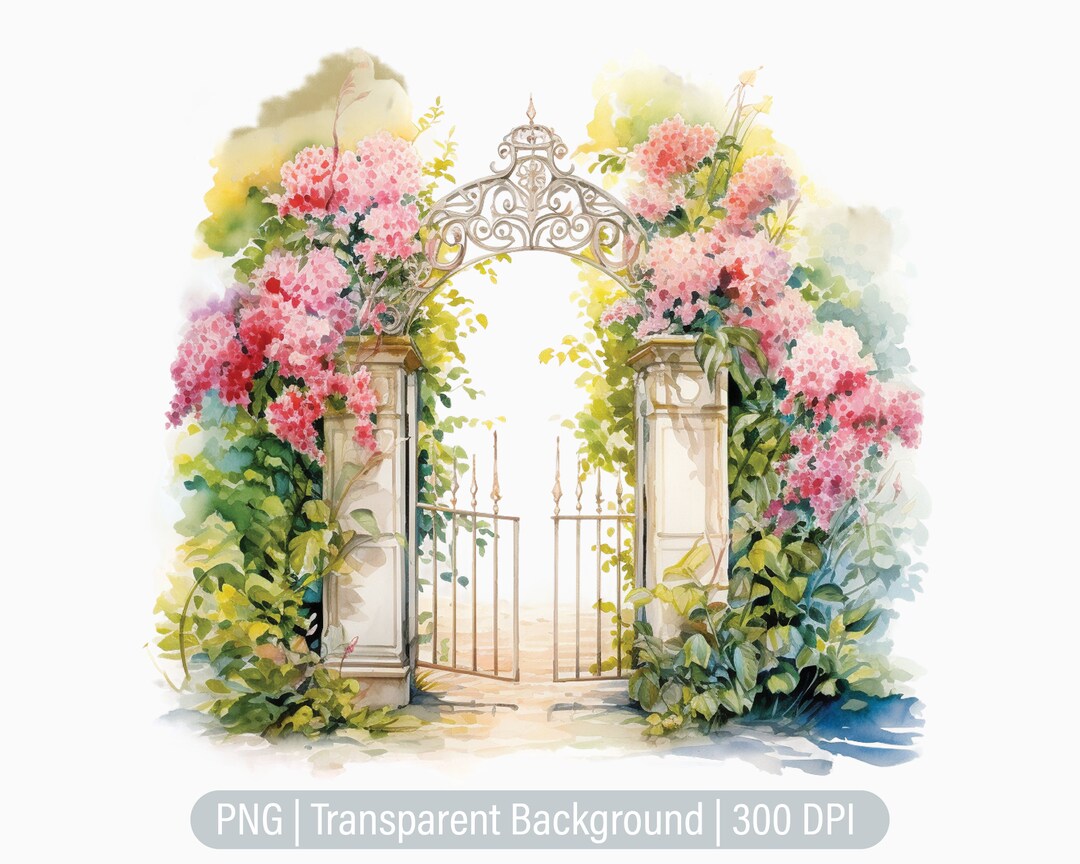 Floral Gates Clipart, Garden Gates Clipart, Flower Gates, Junk Journals ...