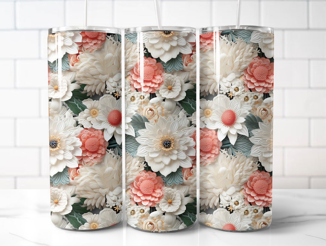 Skinny Tumbler with Straw, 20oz, Floral, awd-314 main image 1