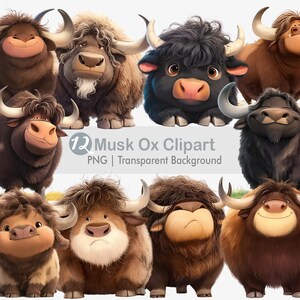 Clipart fofo de boi-almiscarado, animais do Ártico PNG, touro, bebê almiscarado, gráficos de sublimação para impressão, impressão de arte de parede, criação de cartões, uso comercial