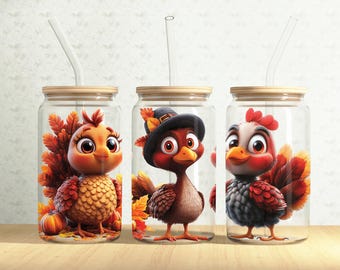 Turkey Can Wrap, Thanksgiving 16oz Glass Can, Autumn 16oz Libbey Glass Cup Tumbler Wrap, Sublimation Design