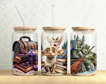 Wizard School Can Wrap, Witch School 16oz Glass Can, Magic School 16oz Libbey Glass Cup Tumbler Wrap, Sublimation Design
