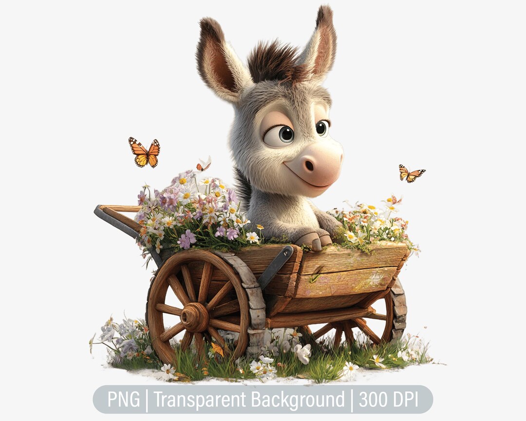 Cute Farm Donkey Clipart, Farm PNG, Donkey in a Wheelbarrow, Junk ...