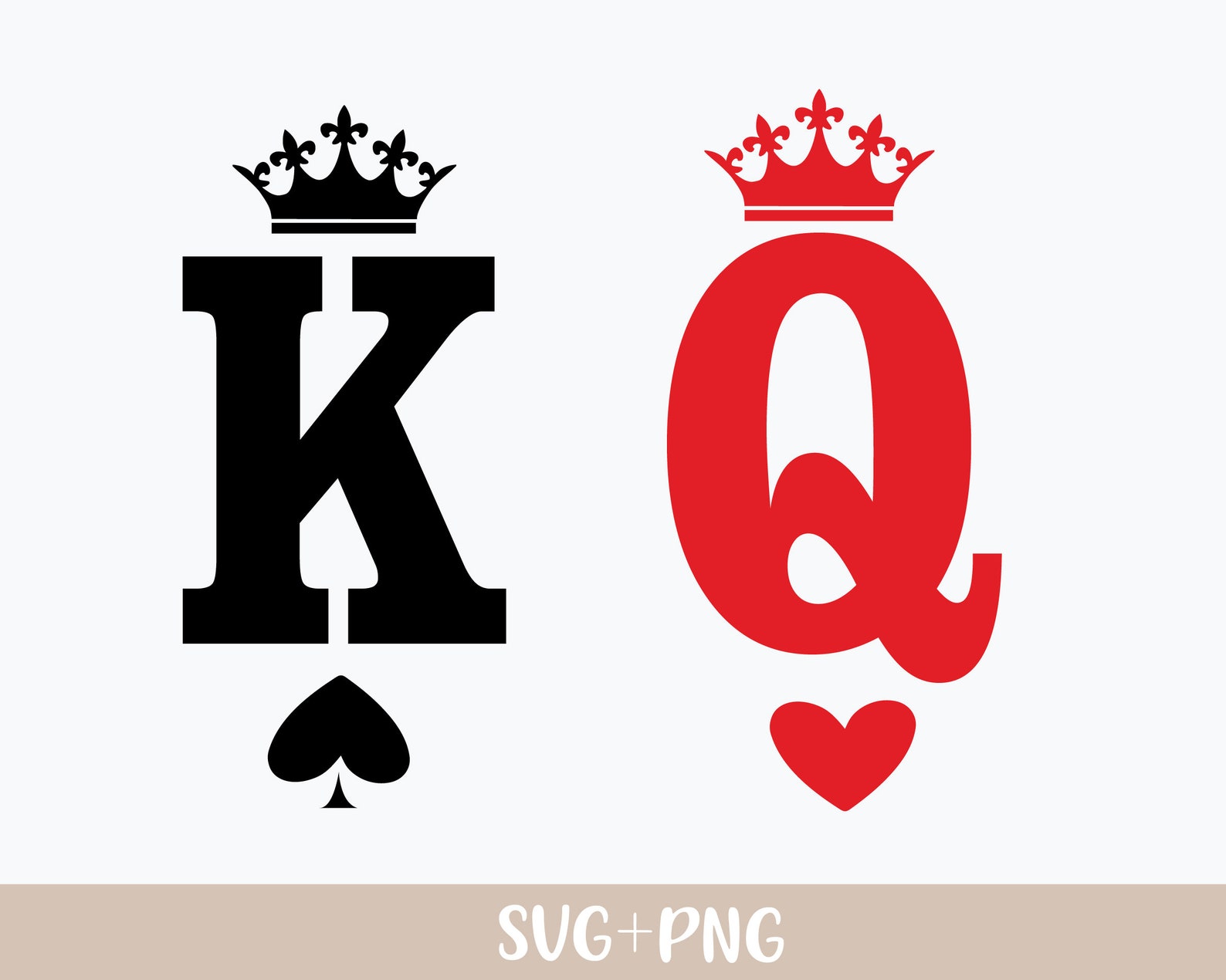 King and Queen SVG, King of Spades Queen of Hearts Playing Cards Suits ...