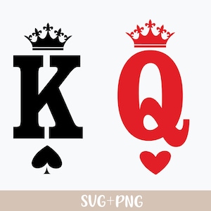 King and Queen SVG, king of spades queen of hearts playing cards suits, casion night, couple poker crown svg, king and queen png, crown svg