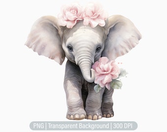 Baby Elephant Clipart, Elephant PNG, Nursery Animal Prints, Junk Journals, Scrapbooking Sublimation Graphics, Transparent png, Art Prints