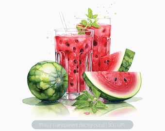 Watercolor Watermelon Juice Clipart, Summer Art Watermelon Prints, tropical Sublimation Graphics, transparent png, watermelon Wall Art Print