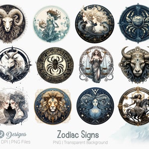 Zodiac Signs Clipart, Horoscope PNG, Astrological Elements PNG for Magic & Astrology Sublimation graphics, transparent background png