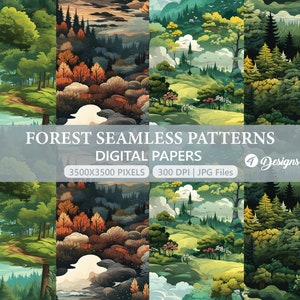 Papel digital del bosque, patrón de paisaje, fondos del bosque, página basura de árboles del bosque, papeles de álbum de recortes de la selva, fondo de pantalla, impresión de arte