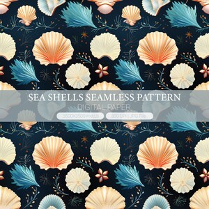 Papel digital Sea Shells, Sea Shells Seamless Pattern, Fondos de playa, páginas basura, Papel de álbum de recortes, Fondo de pantalla, Impresiones de arte marino, Imprimible