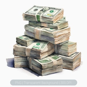 Clipart di banconote da un dollaro di soldi, pila di soldi contanti Png, rotolo di soldi Png, grafica stampabile a sublimazione, sfondo trasparente Stampe d'arte da parete