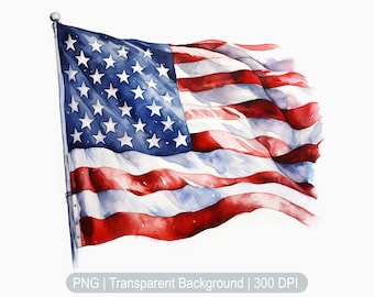 Watercolor American Flag Clipart, Patriot American Flag Clipart, Distressed flag, 4th of july Sublimation print, transparent background png,