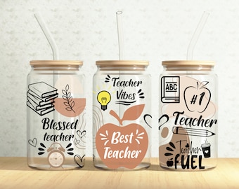 Opakowanie na puszki dla nauczycieli, 16-uncjowa szklana puszka dla szkoły, 16-uncjowa szklana puszka dla nauczycieli Libbey Glass Cup Tumbler Wrap, projekt sublimacji