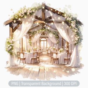 Clipart de boda en granero, lugar, flores, boda en el jardín, luces de hadas, diario basura, álbum de recortes, gráfico de sublimación imprimible, comercial