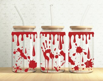 Crime Scene Can Wrap, Blood Spatter 16oz Glass Can, True Crime 16oz Libbey Glass Cup Tumbler Wrap, Sublimation Design