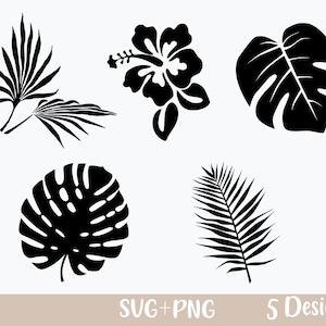 Tropical Leaves SVG, Monstera SVG, leaf svg, jungle leaves, clipart, palm branch svg, tropical party decor, tropical floral svg, hawaiian
