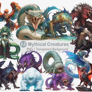 Mythical Creatures Clipart, Monster PNG, Fantasy Monster, Printable Sublimation Graphics, Wall Art Print, Mythological, Magical Creature
