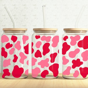 Rosa Kuh-Druck-Dosenverpackung, Kuhmuster 16 Unzen Glasdose, Tierdruck 16 Unzen Libbey Glasbecher-Behälter-Verpackung, Sublimations-Design