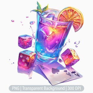 Casino Cocktails Clipart, Las Vegas PNG, Playing Cards Dice, Junk Journal, Scrapbooking, Printable Sublimation Graphics, Commercial Use