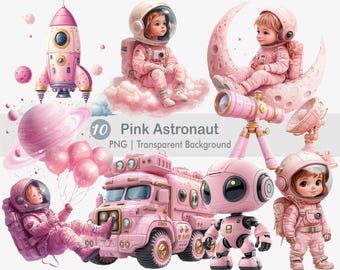 Pink Astronaut Clipart, Pink Space Party PNG, Cute girl Astronaut, Printable  Sublimation Graphics, transparent background Wall Art Print