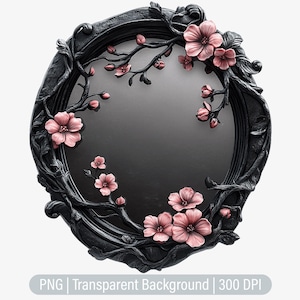 Espejo floral gótico, clipart, princesa gótica PNG, espejo de princesa, diario basura, álbum de recortes, gráficos de sublimación, png transparente, impresión artística