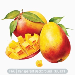 Mango Clipart, Mangos Fruit Clipart, Frutas png, Diarios Basura, Scrapbooking, Gráficos de Sublimación, png transparente, Impresiones de Arte