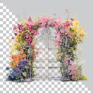 Floral Gates Clipart, Garden Gates Clipart, Flower Gates, Junk Journals ...