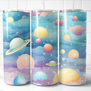Space Planets 20oz Skinny Tumbler, Dreamy Planets Seamless Sublimation Design, 20oz  Cup Wrap, PNG File