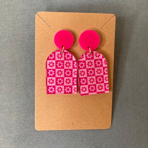 Flower Power Checkerboard Tag Earrings