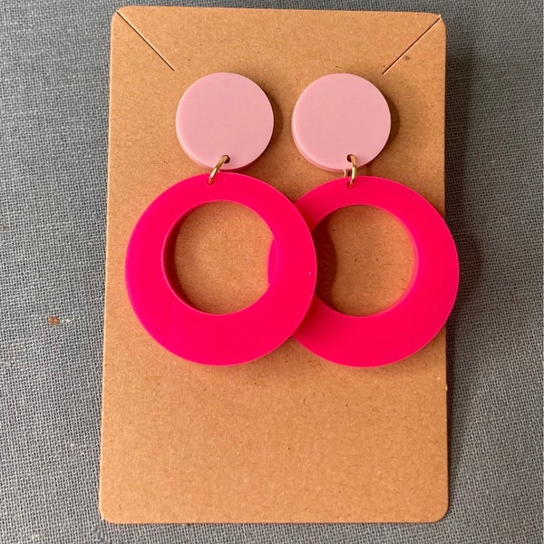 Glossy Hot Pink & Mauve Mod Circular Earrings