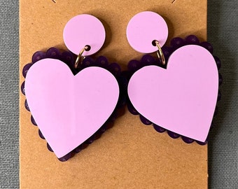 Dangling Doily Earrings - Pink Lavender & Dark Purple