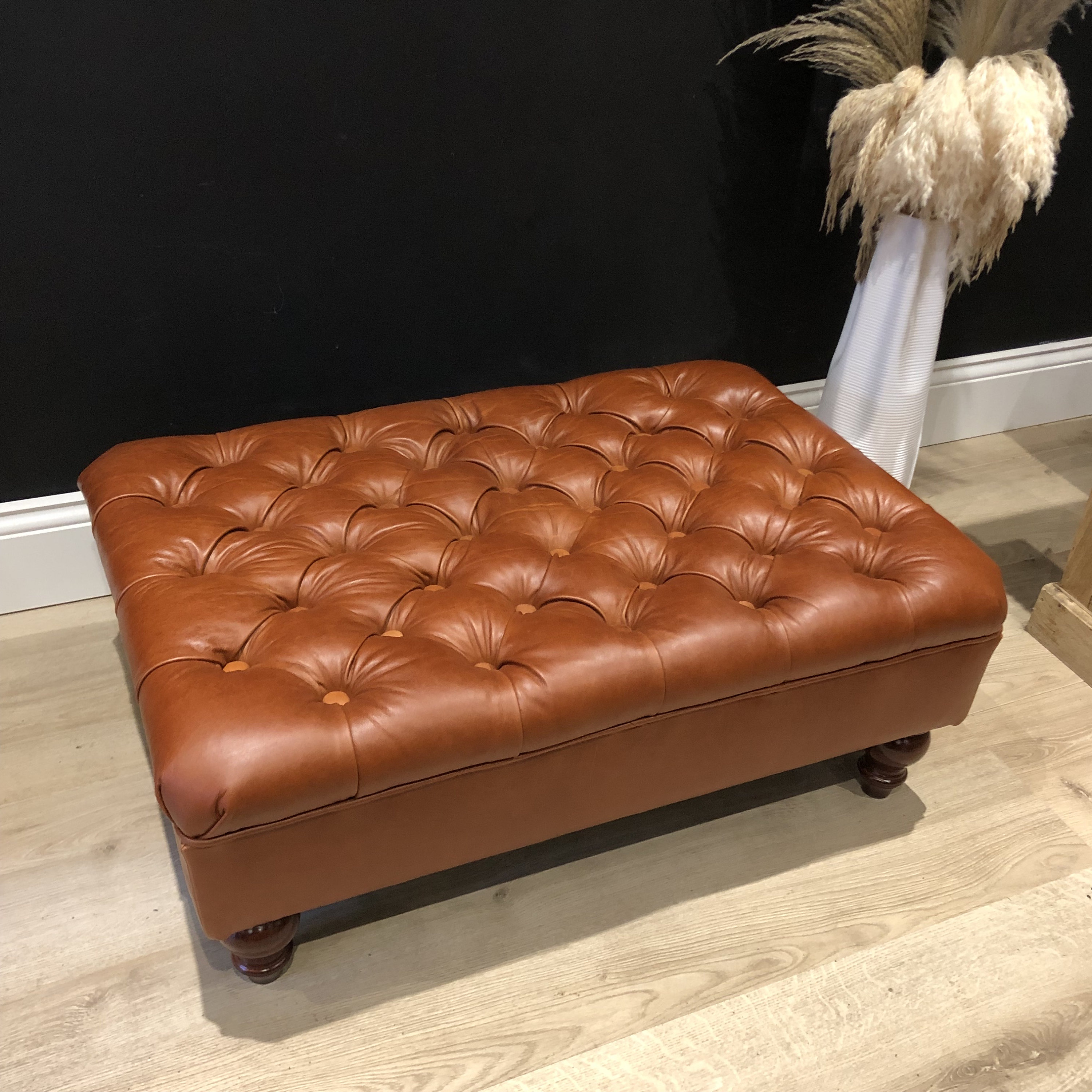Chesterfield Style Genuine Brown Leather Tufted Ottoman Footstool Colour Cognac Etsy