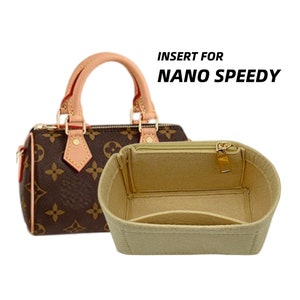ZYZii Silk Purse Organizer for LV Speedy Nano16/20/25/30/35/45,Insert Bag  in Bag,Luxury Handbag Tote Lining Bag Shapers(Speedy New Nano16,Champagne)