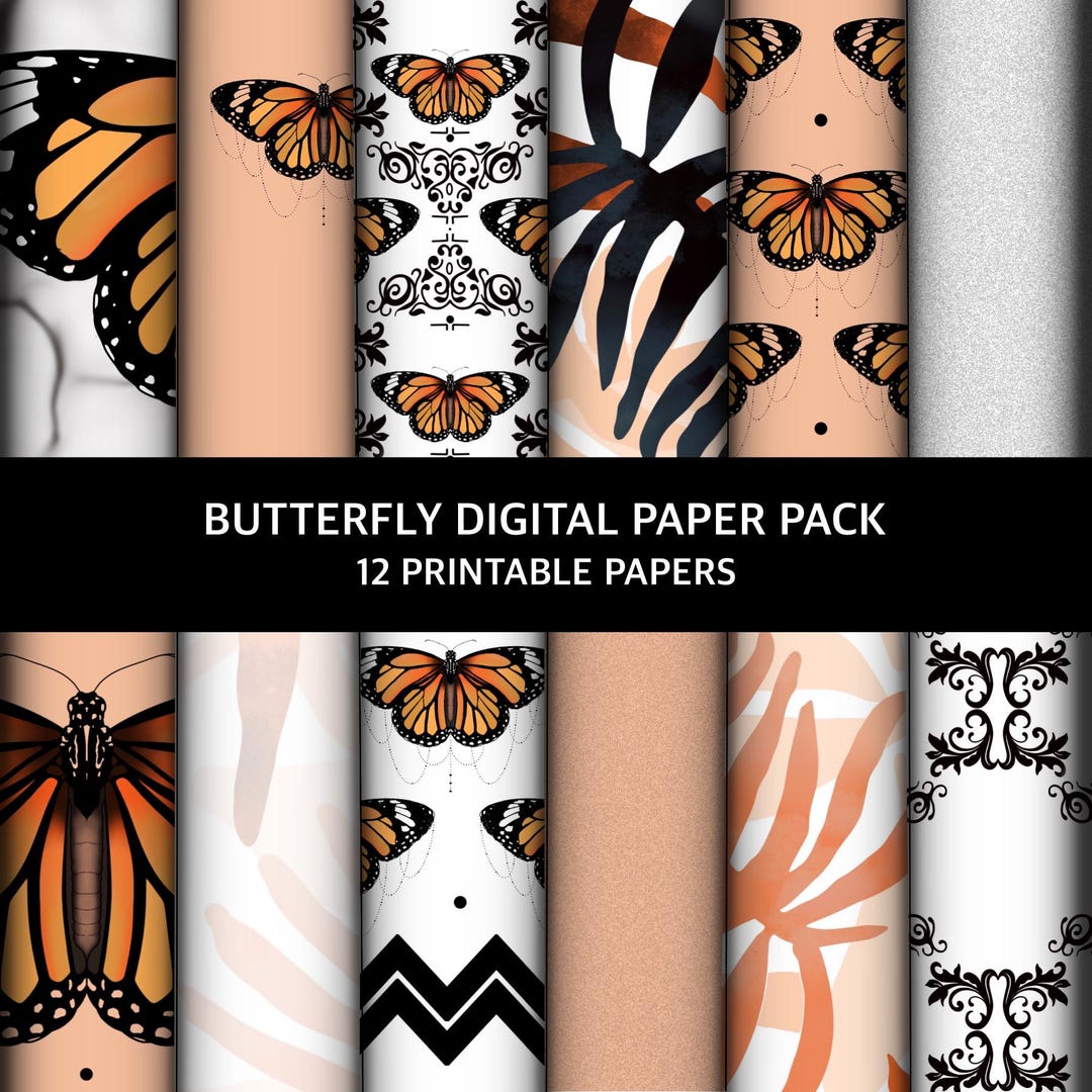 Butterfly Digital Paper Pack | 12 Printable Scrapbook Papers ...