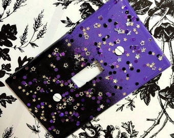 Purple+Black Ombré w/ Star Glitter • Decorative Light Switch Covers & Wall Plates • Glam Goth Home Décor •Cute Gothic Bedroom Bathroom Bling