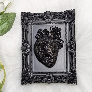 4.5&quot; Mini Framed Black Victorian Gothic ANATOMICAL HEART Wall Plaque • Macabre/Horror/Goth Oddities Décor • Dark Aesthetic • Creepy Gift