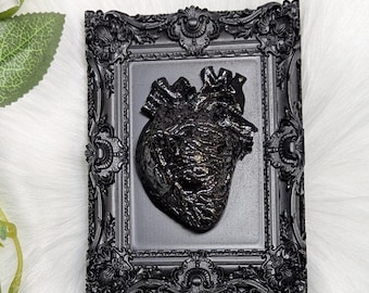 4.5" Mini Framed Black Victorian Gothic ANATOMICAL HEART Wall Plaque • Macabre/Horror/Goth Oddities Décor • Dark Aesthetic • Creepy Gift
