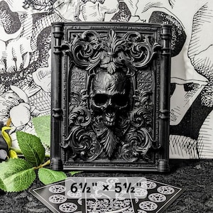 Victorian Gothic XL Black Skull Wall Plaque • 3D Printed 6.5&quot; Skeleton Wall Art • Spooky Dark Macabre Alt Goth Décor • Creepy Halloween Gift