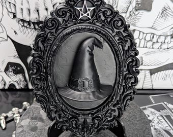 Witch's Hat Wall Hanging • Baroque Pentagram 5" Frame • Witchy Occult Wall Art • Whimsigoth Aesthetic •Magical Altar •Witchcraft Curiosities
