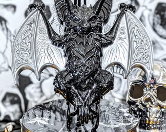 Gothic Vampire Bat Resin Wall Hanging • Black & Silver Bat Wing 5.5" Decorative Plaque • Spooky Halloween Decor • Dark Fantasy Gift