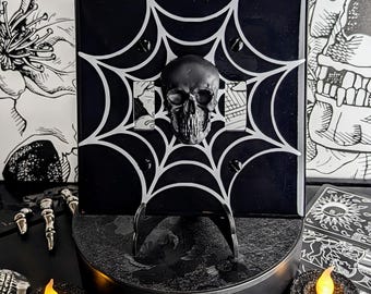 Black Spider Web & 3D Skull Wall Plate | Gothic Double Toggle Light Switch Plate | Spooky Macabre Goth Décor | Dark Aesthetic Switchplate