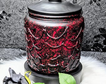 Black Spider Web Blood Splatter Jar | Gothic Horror Canister | Creepy Macabre Vampire Decor | Witchy Vanity Storage | Halloween Container