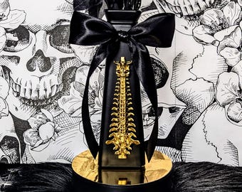 Black & Gold Gothic Spine Glass Vase • Witchy Occult Vertebra Floral Display • Handcrafted Anatomical Macabre Luxury Decor • Dark Moody Art